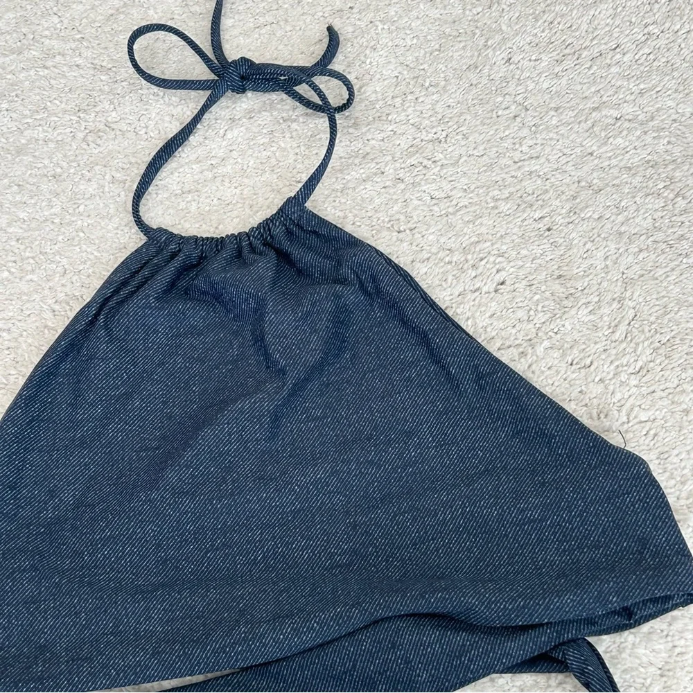 L*SPACE Denim Look Halter Bikini Top